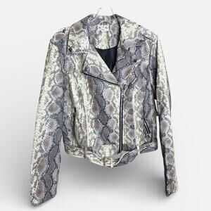 Bar III Neon Jungle Faux Leather Python Moto Jacket NWT Women Sz L Snake